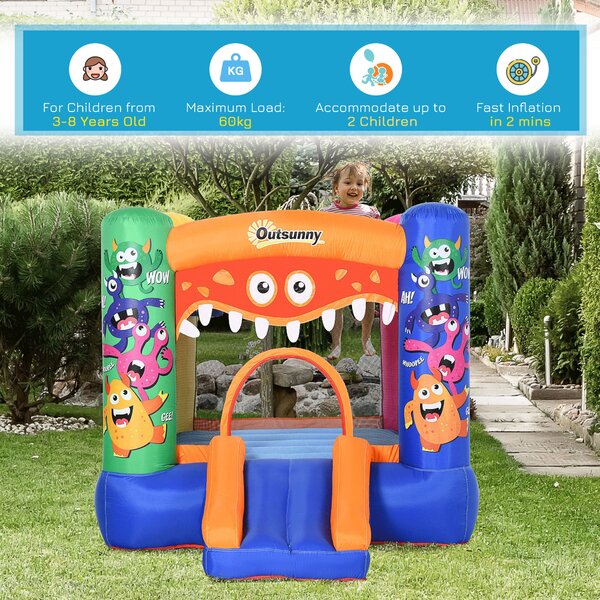 Outsunny Kids Bounce Castle House Inflatable Trampoline Slide Basket w/ Blower for Kids Age 3-8 2.5 x 1.8 x 1.75m Multi-color Aosom UK