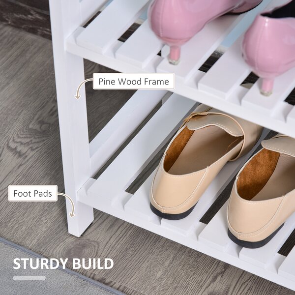 HOMCOM Shoe Sanctuary: 3-Tier Slatted Shoe Rack, Wooden Frame, Spacious and Hygienic Storage, 70L x 26W x 57.5H cm, White Aosom UK