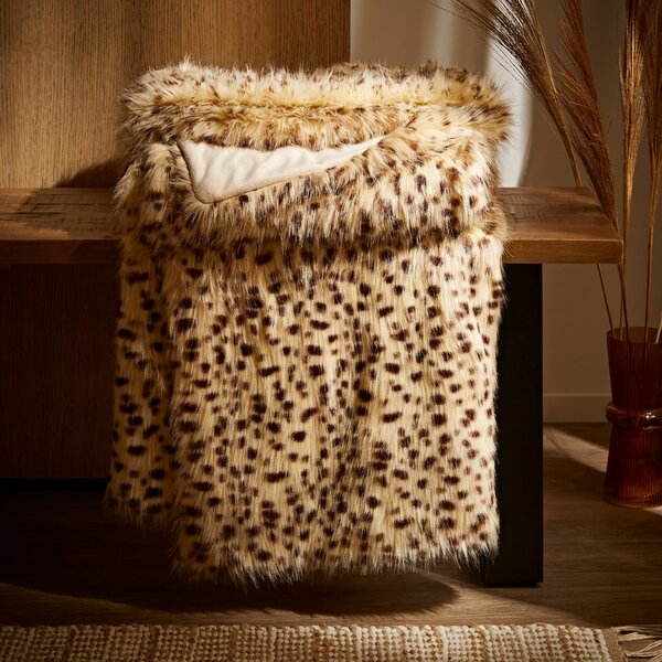 Cheetah Faux Fur 130x180cm Brown Throw MultiColoured