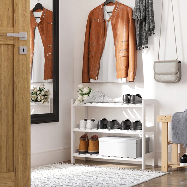 HOMCOM Shoe Sanctuary: 3-Tier Slatted Shoe Rack, Wooden Frame, Spacious and Hygienic Storage, 70L x 26W x 57.5H cm, White Aosom UK
