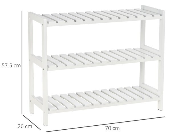 HOMCOM Shoe Sanctuary: 3-Tier Slatted Shoe Rack, Wooden Frame, Spacious and Hygienic Storage, 70L x 26W x 57.5H cm, White Aosom UK