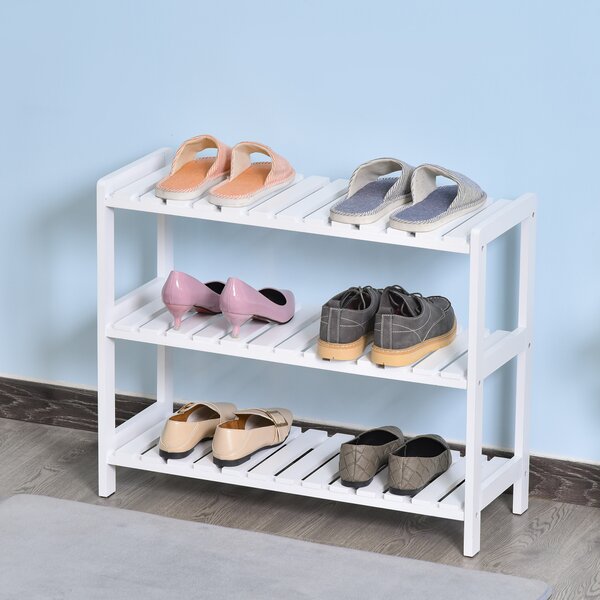 HOMCOM Shoe Sanctuary: 3-Tier Slatted Shoe Rack, Wooden Frame, Spacious and Hygienic Storage, 70L x 26W x 57.5H cm, White Aosom UK