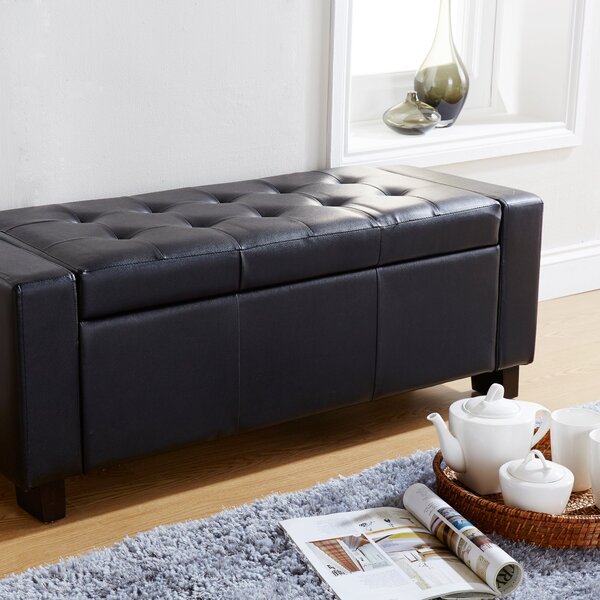 Verona Ottoman, Black Faux Leather