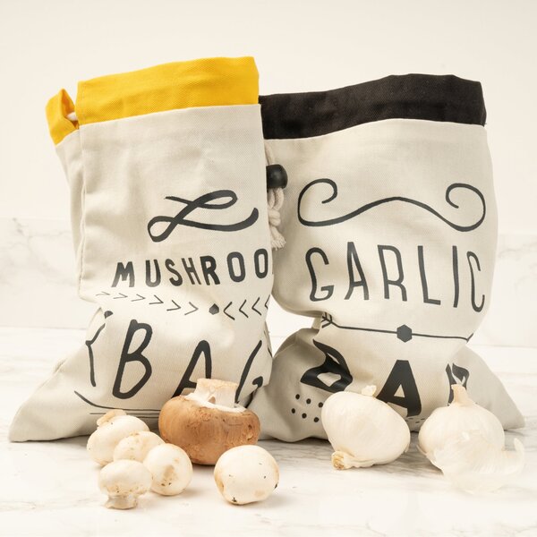 Set of 2 Vegetable Sacks - Mushroom & Garlic Beige/Yellow/Black