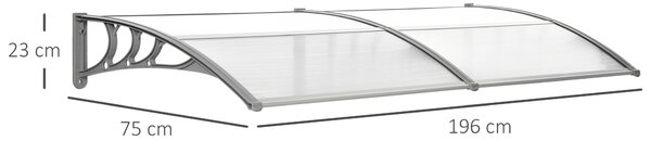Outsunny Door Canopy Awning Outdoor Window Rain Shelter Cover for Front/Back Door Porch Clear 200 x 75cm