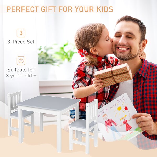 HOMCOM Children's Table and 2 Chairs Set, 3 Piece Toddler Activity Desk for Arts, Crafts, Study, Snack Time, Easy to Assemble, Grey Aosom UK