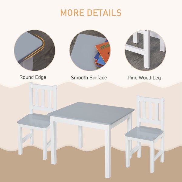 HOMCOM Children's Table and 2 Chairs Set, 3 Piece Toddler Activity Desk for Arts, Crafts, Study, Snack Time, Easy to Assemble, Grey Aosom UK