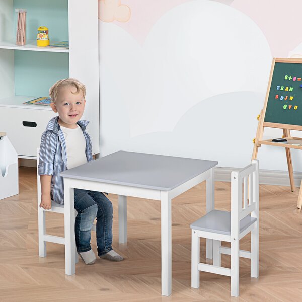 HOMCOM Children's Table and 2 Chairs Set, 3 Piece Toddler Activity Desk for Arts, Crafts, Study, Snack Time, Easy to Assemble, Grey Aosom UK