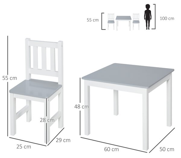 HOMCOM Children's Table and 2 Chairs Set, 3 Piece Toddler Activity Desk for Arts, Crafts, Study, Snack Time, Easy to Assemble, Grey Aosom UK