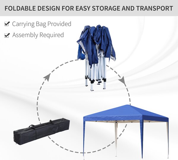 Outsunny 3 x 3m Pop Up Gazebo with Sides, Weather Resistant Gazebo with Carry Bag for Events and Weddings, Blue Aosom UK