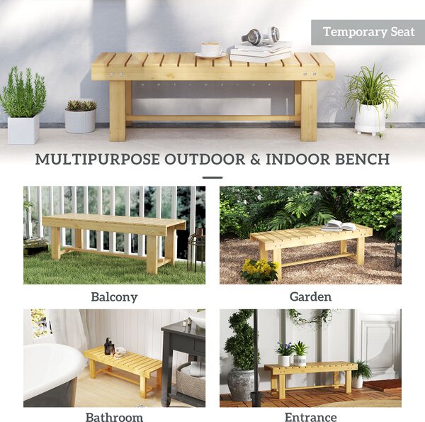 Outsunny 2-seater Outdoor Indoor Garden Wooden Bench Patio Loveseat Fir 110L x 38W x 35H cm Natural Aosom UK