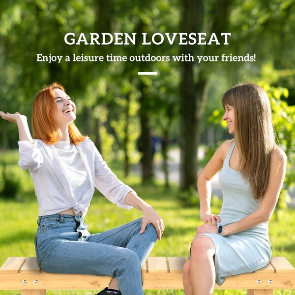 Outsunny 2-seater Outdoor Indoor Garden Wooden Bench Patio Loveseat Fir 110L x 38W x 35H cm Natural Aosom UK