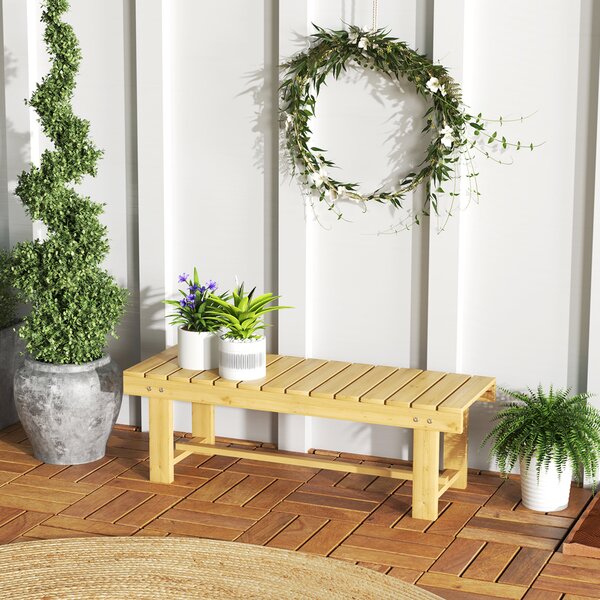 Outsunny 2-seater Outdoor Indoor Garden Wooden Bench Patio Loveseat Fir 110L x 38W x 35H cm Natural Aosom UK