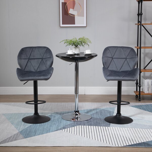 HOMCOM Set of 2 Adjustable Bar stools With Backs , Armless Upholstered Swivel Counter Chairs, Barstools with Back, Footrest, Dark Grey