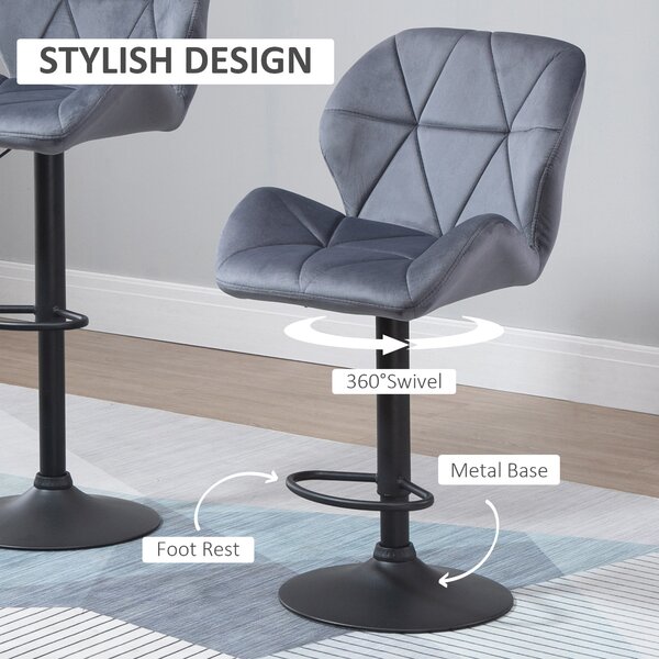 HOMCOM Set of 2 Adjustable Bar stools With Backs , Armless Upholstered Swivel Counter Chairs, Barstools with Back, Footrest, Dark Grey