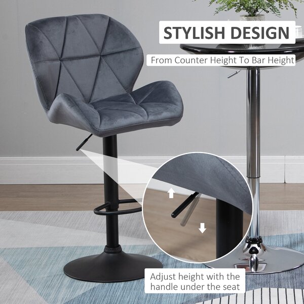 HOMCOM Set of 2 Adjustable Bar stools With Backs , Armless Upholstered Swivel Counter Chairs, Barstools with Back, Footrest, Dark Grey