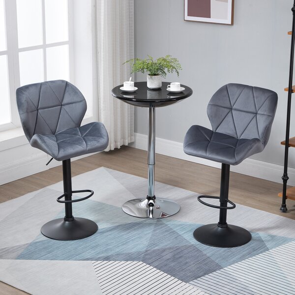 HOMCOM Set of 2 Adjustable Bar stools With Backs , Armless Upholstered Swivel Counter Chairs, Barstools with Back, Footrest, Dark Grey