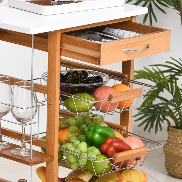 HOMCOM Rolling Kitchen Cart, Utility Storage Cart with 4 Basket Drawers & Side Racks, Wheels for Dining Room, Brown Aosom UK