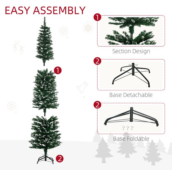 HOMCOM 6.5FT Artificial Snow Dipped Christmas Tree Xmas Pencil Tree Holiday Home Indoor Decoration with Foldable Black Stand, Green
