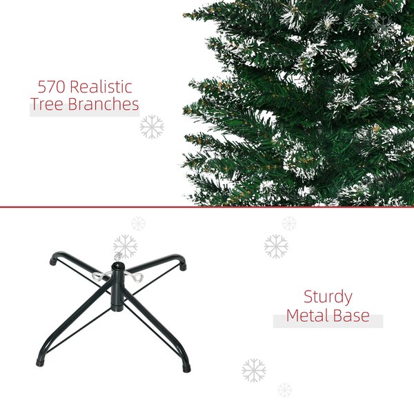 HOMCOM 6.5FT Artificial Snow Dipped Christmas Tree Xmas Pencil Tree Holiday Home Indoor Decoration with Foldable Black Stand, Green