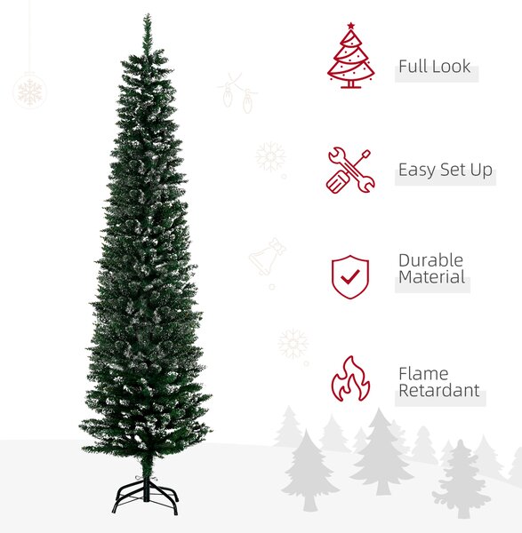 HOMCOM 6.5FT Artificial Snow Dipped Christmas Tree Xmas Pencil Tree Holiday Home Indoor Decoration with Foldable Black Stand, Green