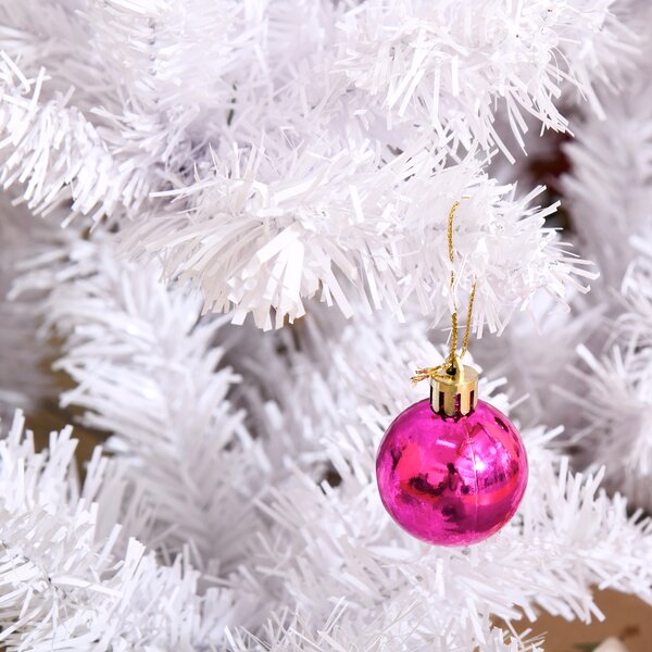 HOMCOM 4.9ft Artificial Christmas Tree Holiday Home Decoration with Xmas Ornaments and Metal Stand, White Aosom UK