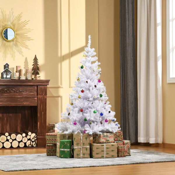 HOMCOM 4.9ft Artificial Christmas Tree Holiday Home Decoration with Xmas Ornaments and Metal Stand, White Aosom UK
