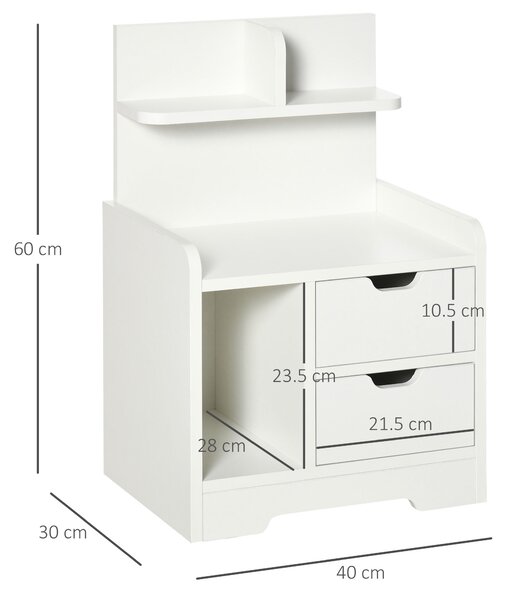 HOMCOM Bedside Table with 2 Drawers and Storage Shelves for Living Room Bedroom Accent Table Small Cabinet, White