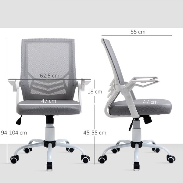 Vinsetto Ergonomic Mesh Chair, Anti-Scratch Home Office Desk Chair with Adjustable Lumbar Support & Flip-Up Arms, Grey Aosom UK