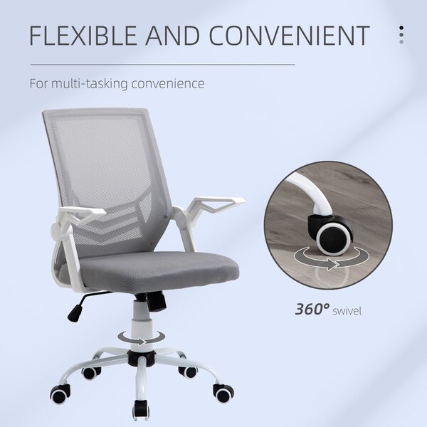 Vinsetto Ergonomic Mesh Chair, Anti-Scratch Home Office Desk Chair with Adjustable Lumbar Support & Flip-Up Arms, Grey Aosom UK
