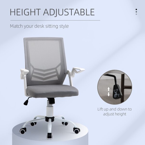 Vinsetto Ergonomic Mesh Chair, Anti-Scratch Home Office Desk Chair with Adjustable Lumbar Support & Flip-Up Arms, Grey Aosom UK