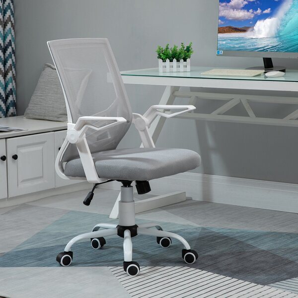 Vinsetto Ergonomic Mesh Chair, Anti-Scratch Home Office Desk Chair with Adjustable Lumbar Support & Flip-Up Arms, Grey Aosom UK