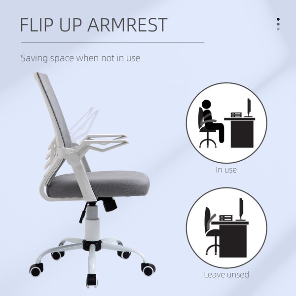 Vinsetto Ergonomic Mesh Chair, Anti-Scratch Home Office Desk Chair with Adjustable Lumbar Support & Flip-Up Arms, Grey Aosom UK