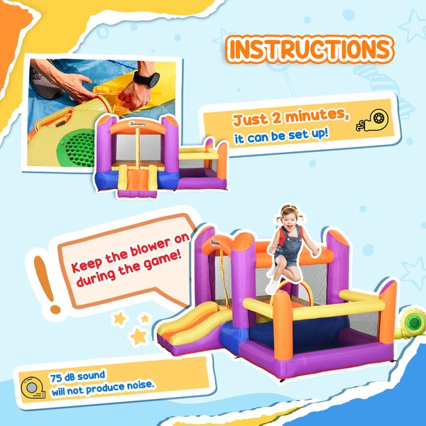 Outsunny Kids Bounce Castle House Inflatable Trampoline Slide Water Pool 3 in 1 with Inflator for Kids Age 3-12 Multi-color 3 x 2.8 x 1.7m