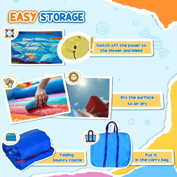 Outsunny Kids Bouncy Castle House Inflatable Trampoline Water Pool 2 in 1 with Blower for Kids Age 3-12 Rainbow Design 2.9 x 2 x 1.55m