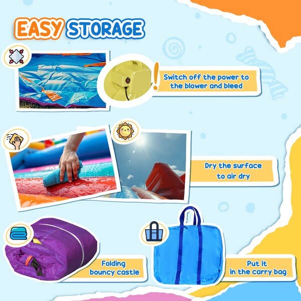 Outsunny Kids Bounce Castle House Inflatable Trampoline Slide Water Pool 3 in 1 with Inflator for Kids Age 3-12 Multi-color 3 x 2.8 x 1.7m