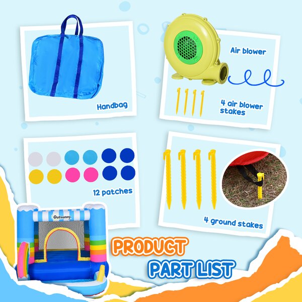 Outsunny Kids Bouncy Castle House Inflatable Trampoline Water Pool 2 in 1 with Blower for Kids Age 3-12 Rainbow Design 2.9 x 2 x 1.55m