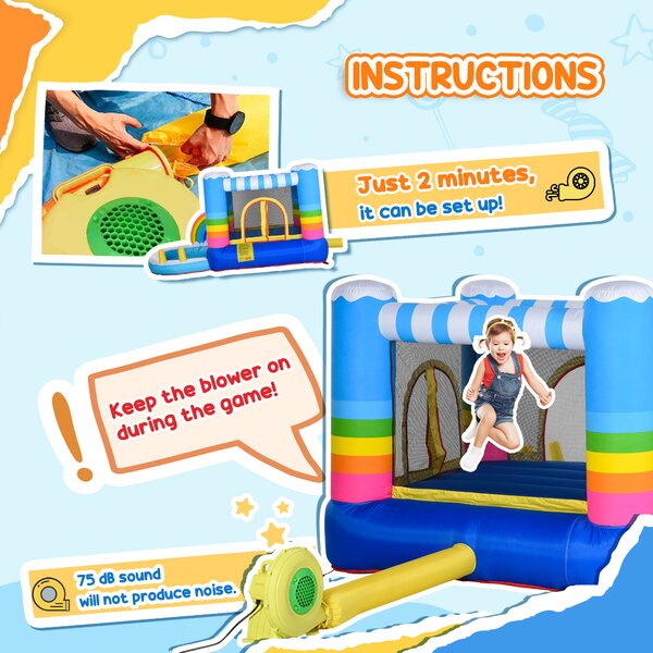 Outsunny Kids Bouncy Castle House Inflatable Trampoline Water Pool 2 in 1 with Blower for Kids Age 3-12 Rainbow Design 2.9 x 2 x 1.55m