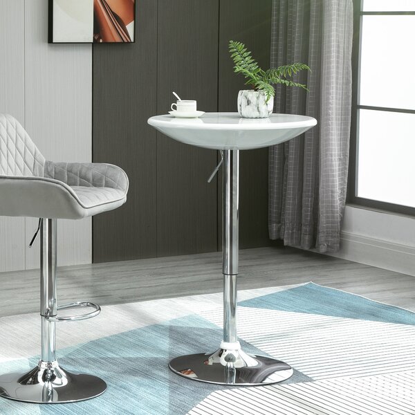 HOMCOM Modern Round Bar Table Adjustable Height Home Pub Bistro Desk Swivel Painted Top with Silver Steel Leg and Base, White Aosom UK