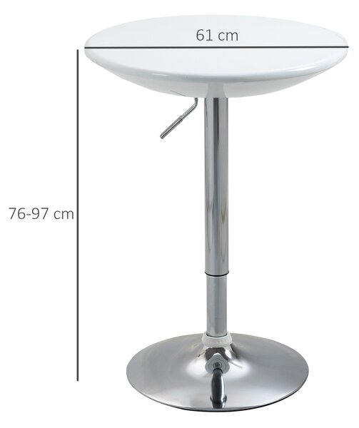 HOMCOM Modern Round Bar Table Adjustable Height Home Pub Bistro Desk Swivel Painted Top with Silver Steel Leg and Base, White Aosom UK