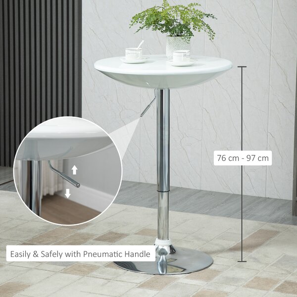 HOMCOM Modern Round Bar Table Adjustable Height Home Pub Bistro Desk Swivel Painted Top with Silver Steel Leg and Base, White Aosom UK