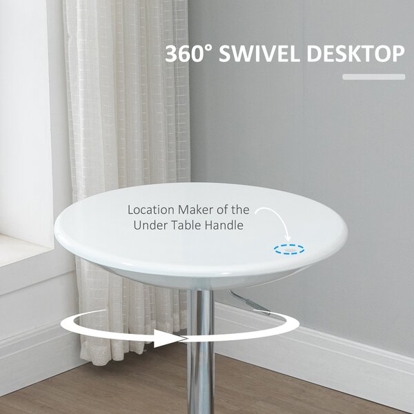 HOMCOM Modern Round Bar Table Adjustable Height Home Pub Bistro Desk Swivel Painted Top with Silver Steel Leg and Base, White Aosom UK
