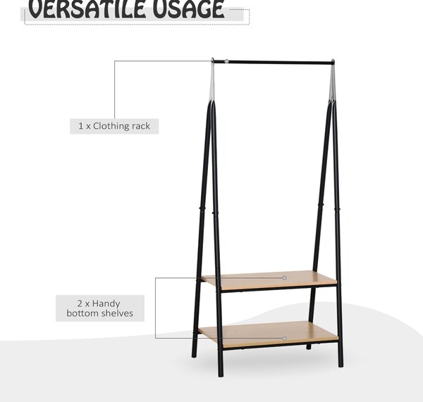 HOMCOM Garment Rack: Freestanding Metal Rail with 2-Tier Shelves, Bedroom & Entryway Storage, Black Aosom UK