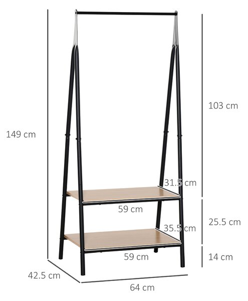 HOMCOM Garment Rack: Freestanding Metal Rail with 2-Tier Shelves, Bedroom & Entryway Storage, Black Aosom UK
