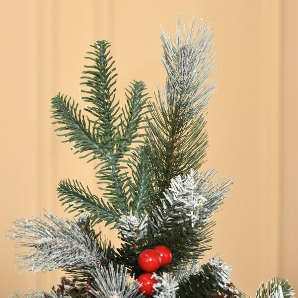 HOMCOM 5FT Artificial Snow Dipped Christmas Tree Xmas Pencil Tree Holiday Home Party Decoration w/ Foldable Feet Berries Pinecones, Green Aosom UK