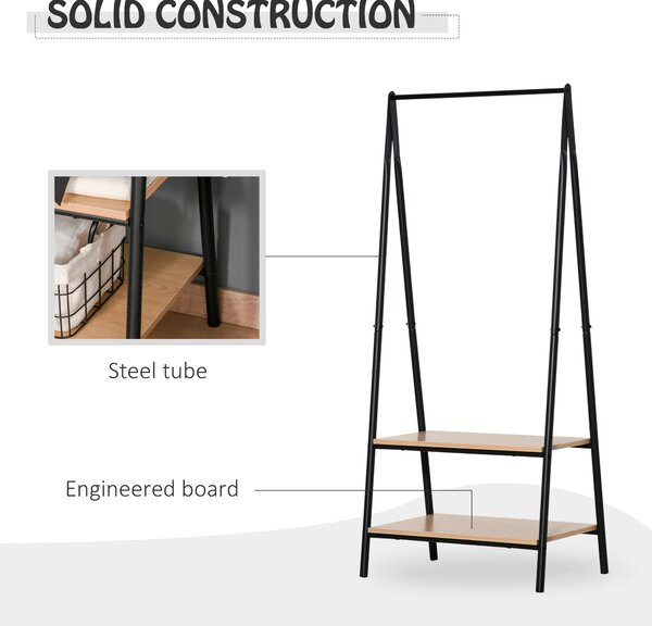 HOMCOM Garment Rack: Freestanding Metal Rail with 2-Tier Shelves, Bedroom & Entryway Storage, Black Aosom UK