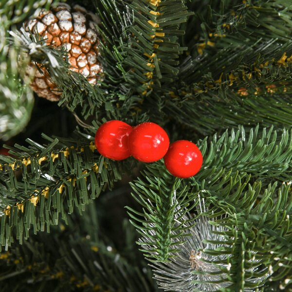 HOMCOM 5FT Artificial Snow Dipped Christmas Tree Xmas Pencil Tree Holiday Home Party Decoration w/ Foldable Feet Berries Pinecones, Green Aosom UK