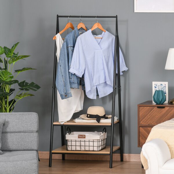 HOMCOM Garment Rack: Freestanding Metal Rail with 2-Tier Shelves, Bedroom & Entryway Storage, Black Aosom UK