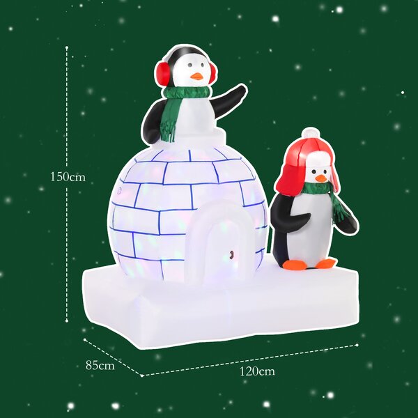 HOMCOM 1.5m Christmas Inflatables, Two Penguins Wearing a Scarf w/ Ice House Blow Up Decor Home Indoors w/ Built-in LED Lights, Garden Aosom UK
