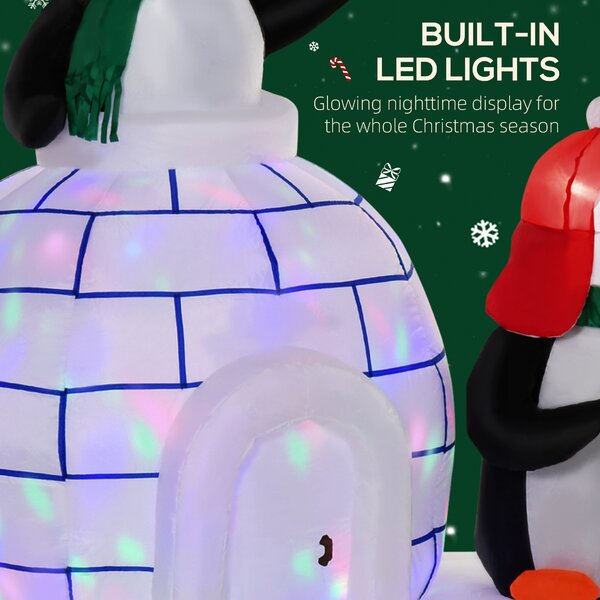 HOMCOM 1.5m Christmas Inflatables, Two Penguins Wearing a Scarf w/ Ice House Blow Up Decor Home Indoors w/ Built-in LED Lights, Garden Aosom UK